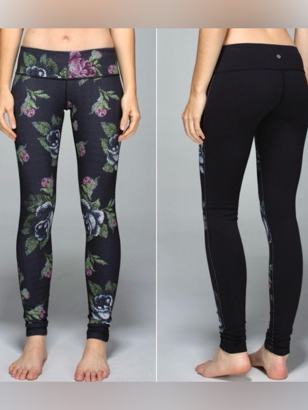 Lululemon Wunder Under Garden Party Leggings Silver Multi / Black" Floral 4